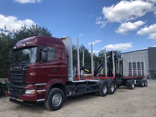 Scania R500 KM 6x4 z dźwigiem LOGLIFT do drewna resor manual nowe opony 木材輸送トラック + 木材トレーラ